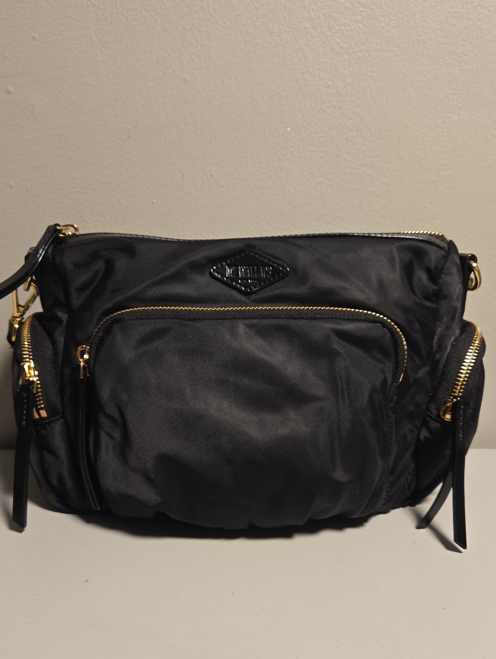 MZ Wallace Vinyl Black Crossbody Bag with Gold Hardware
